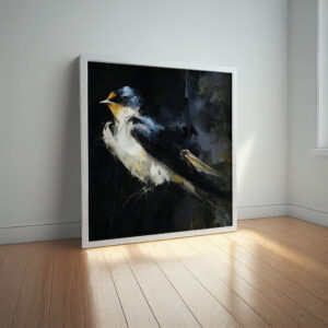 Swallow Abstract Wildlife Painting Print in Blue - Modern Serene Wall Art - abstract, bird, swallow, wildlife, blue